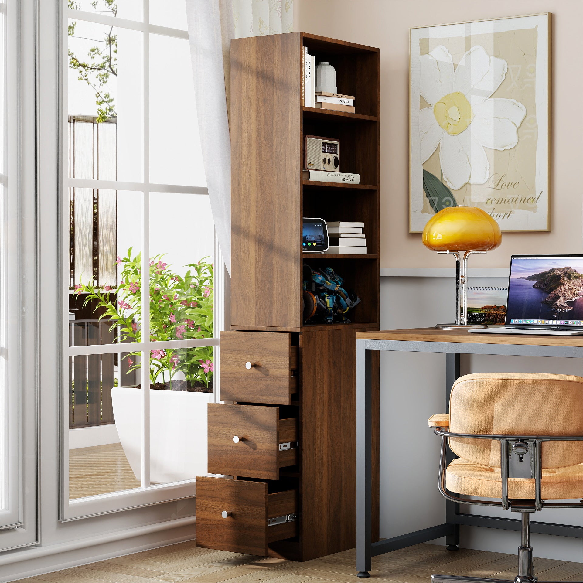 Modern Bookcase, 4 Shelves, 70.9 in Tall, Walnut