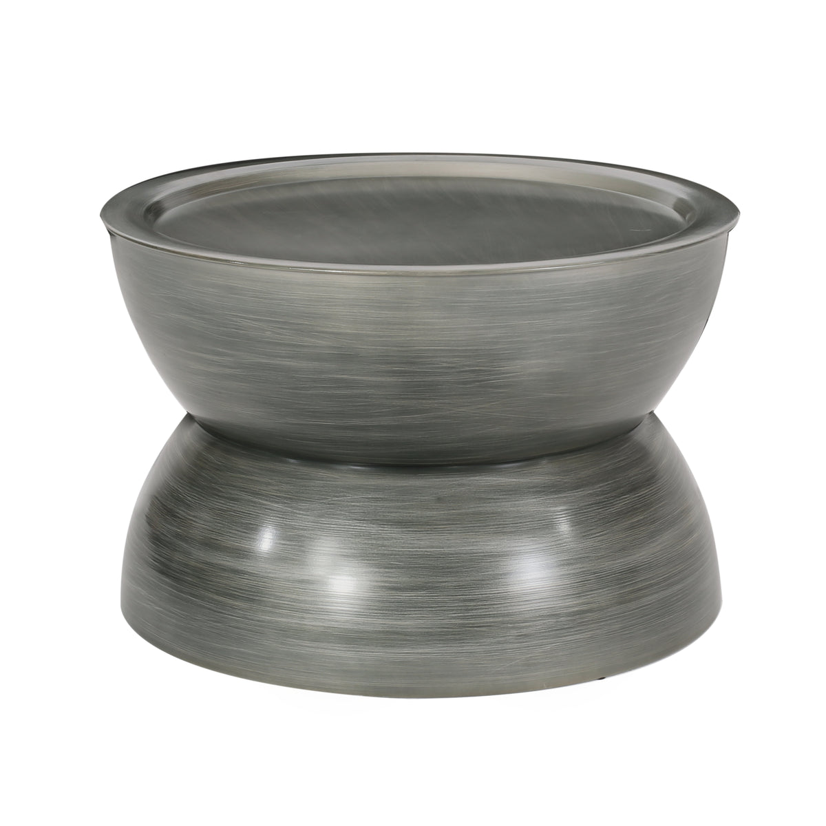 Silver Metal Round Hourglass Coffee Table, 24.3 in
