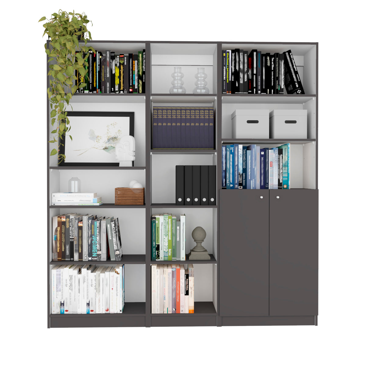 Modern Bookcase, 2 Doors, 71.1 in Tall, Gray