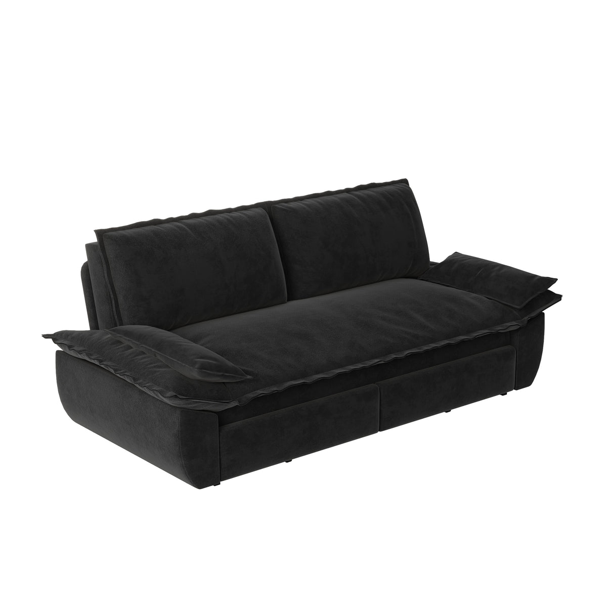 Black Velvet 3-Seat Queen Sleeper Sofa, 73.2 in Wide