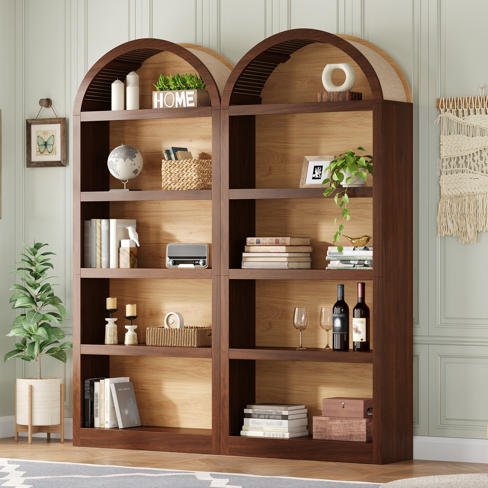 Farmhouse Storage Cabinet, 8 Shelves, Big and Tall, 69.8 in, Natural, 10.6 in Deep