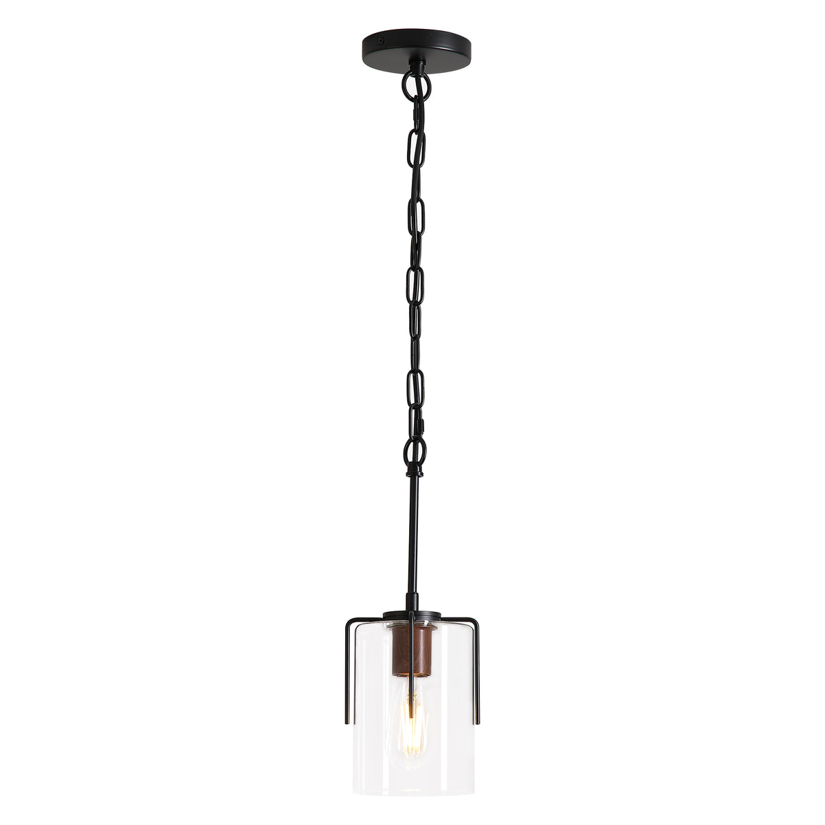 Black Farmhouse Pendant Light, 5 in, Glass and Metal