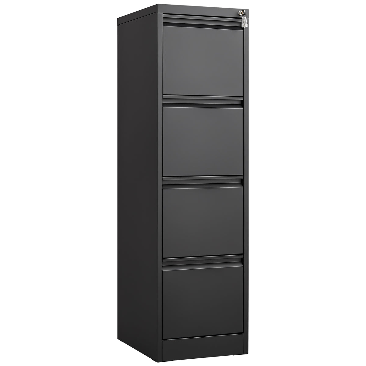 Metal File Cabinet, 4 Drawers, Locking, 52.4 in Tall, Black