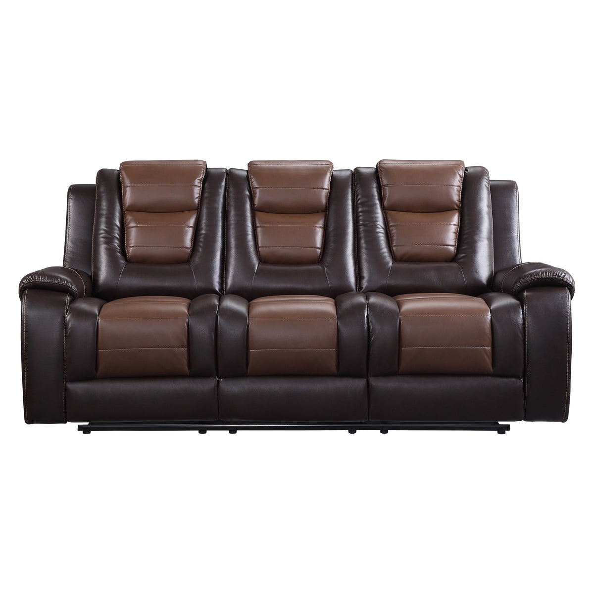 Dark Brown Vegan Leather Reclining Sofa, 85.5 in Wide