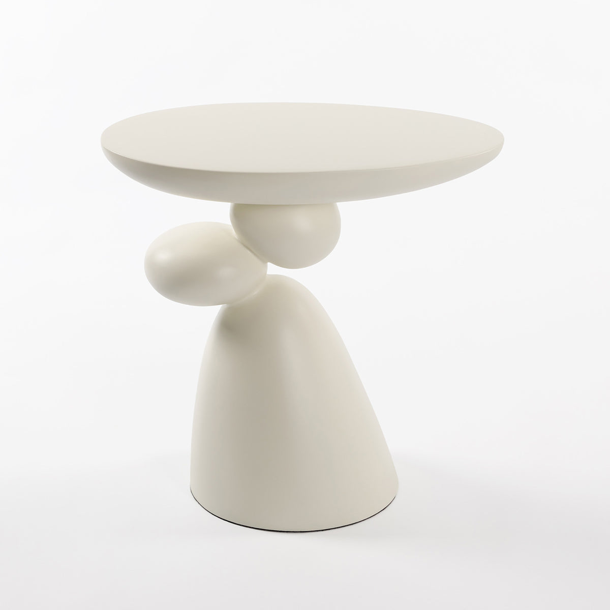 Cream Fiberglass Sculptural Oval Side Table, 20.1 in