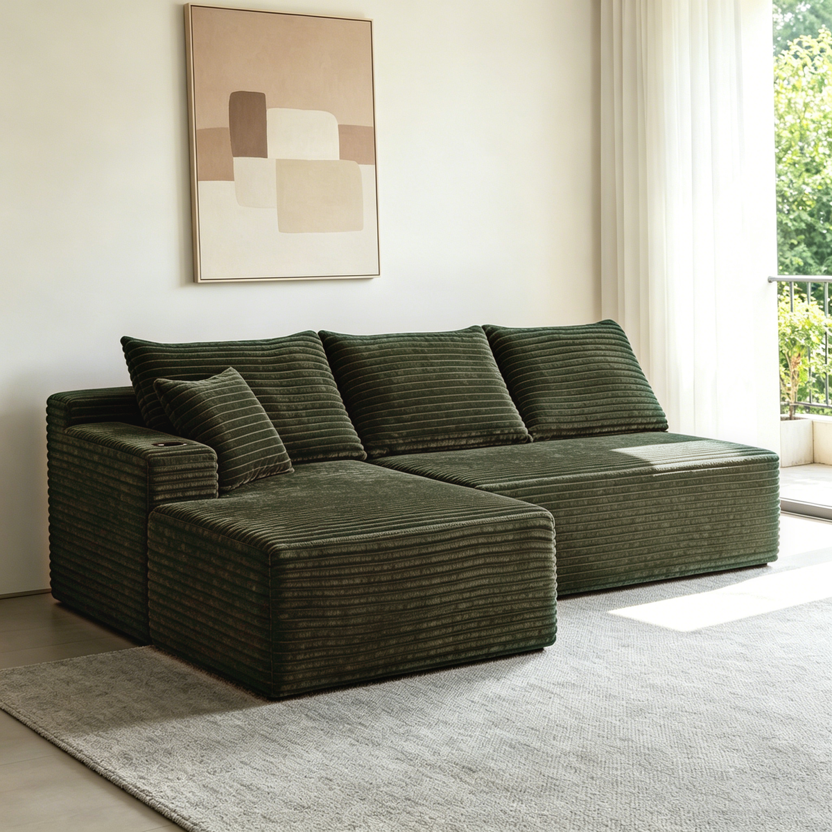 Green L-Shaped Modular Sectional with Chaise, 96 in Wide