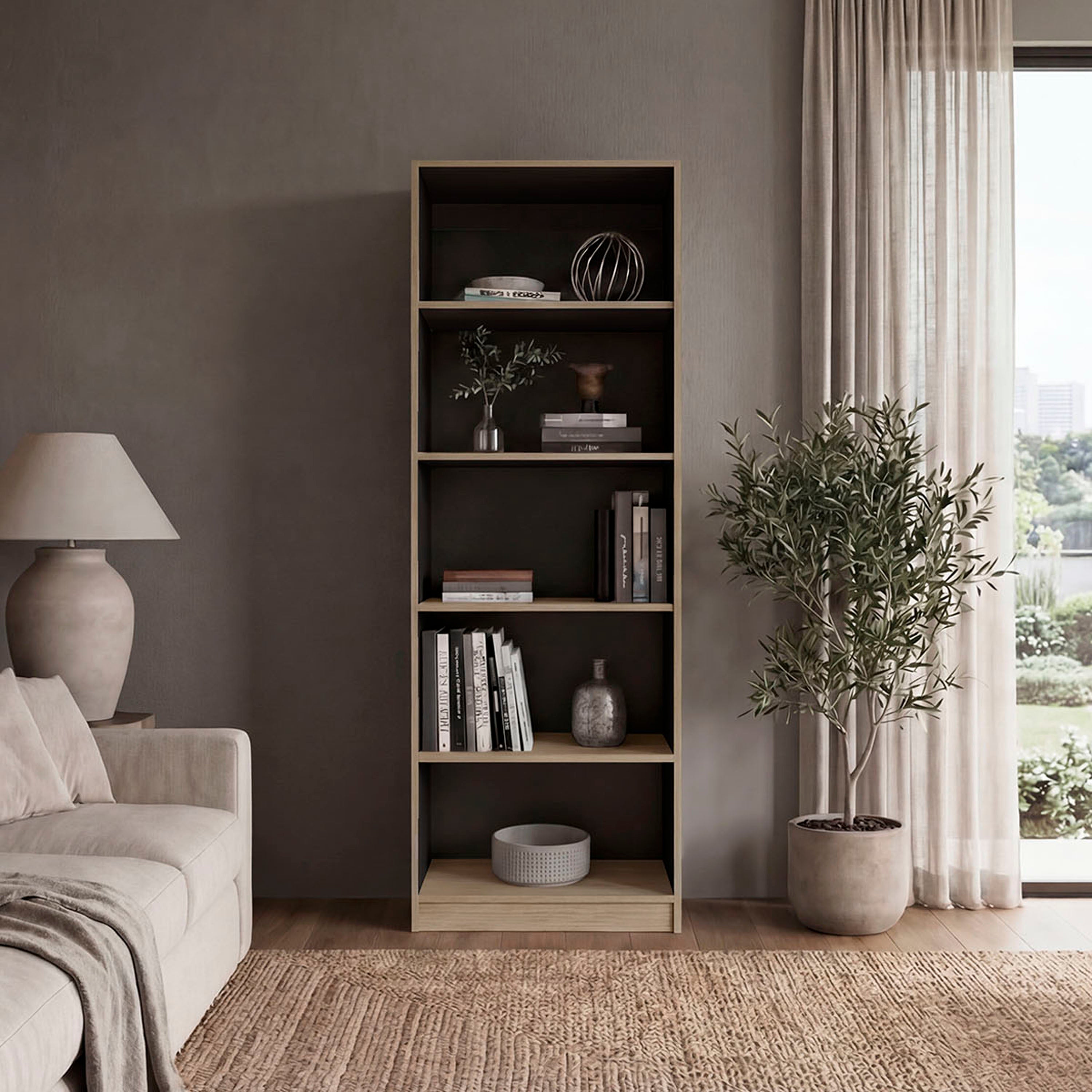 Modern Bookcase, 5 Shelves, 71 in Tall