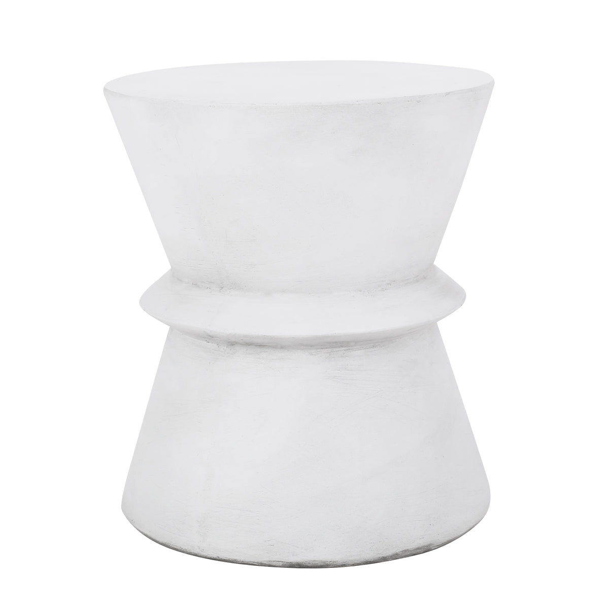 White Concrete Outdoor Side Table, 18 in Tall