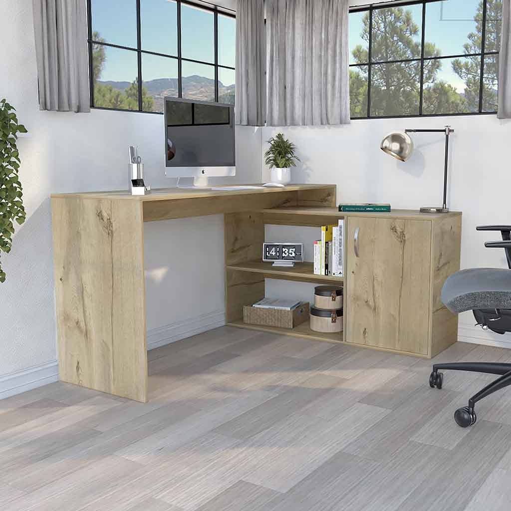 Modern Computer Desk, L-Shaped, 59.6 in, Oak