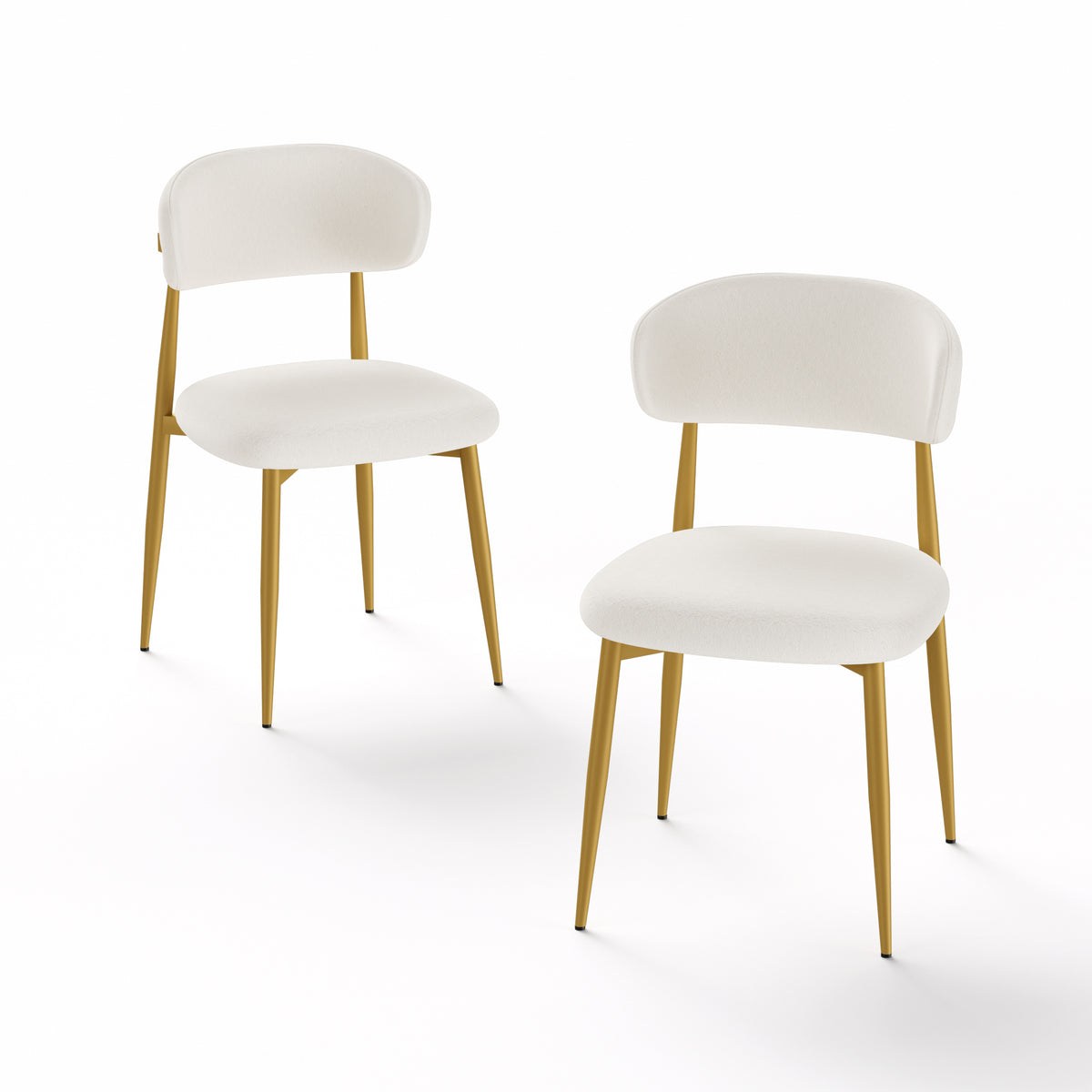 Velvet Dining Chairs Set of 2, White with Gold Metal Legs