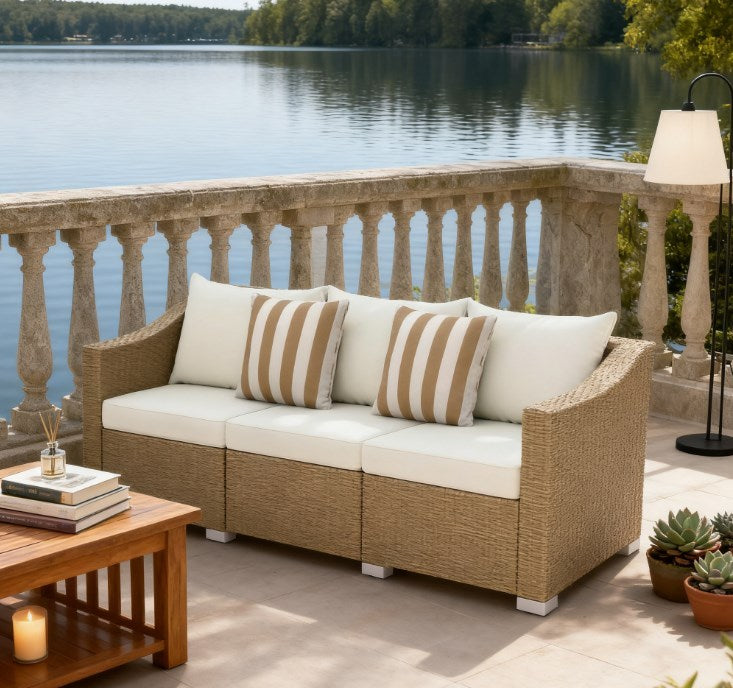 Rattan Outdoor Sofa with Cushions, 79.1 in Wide