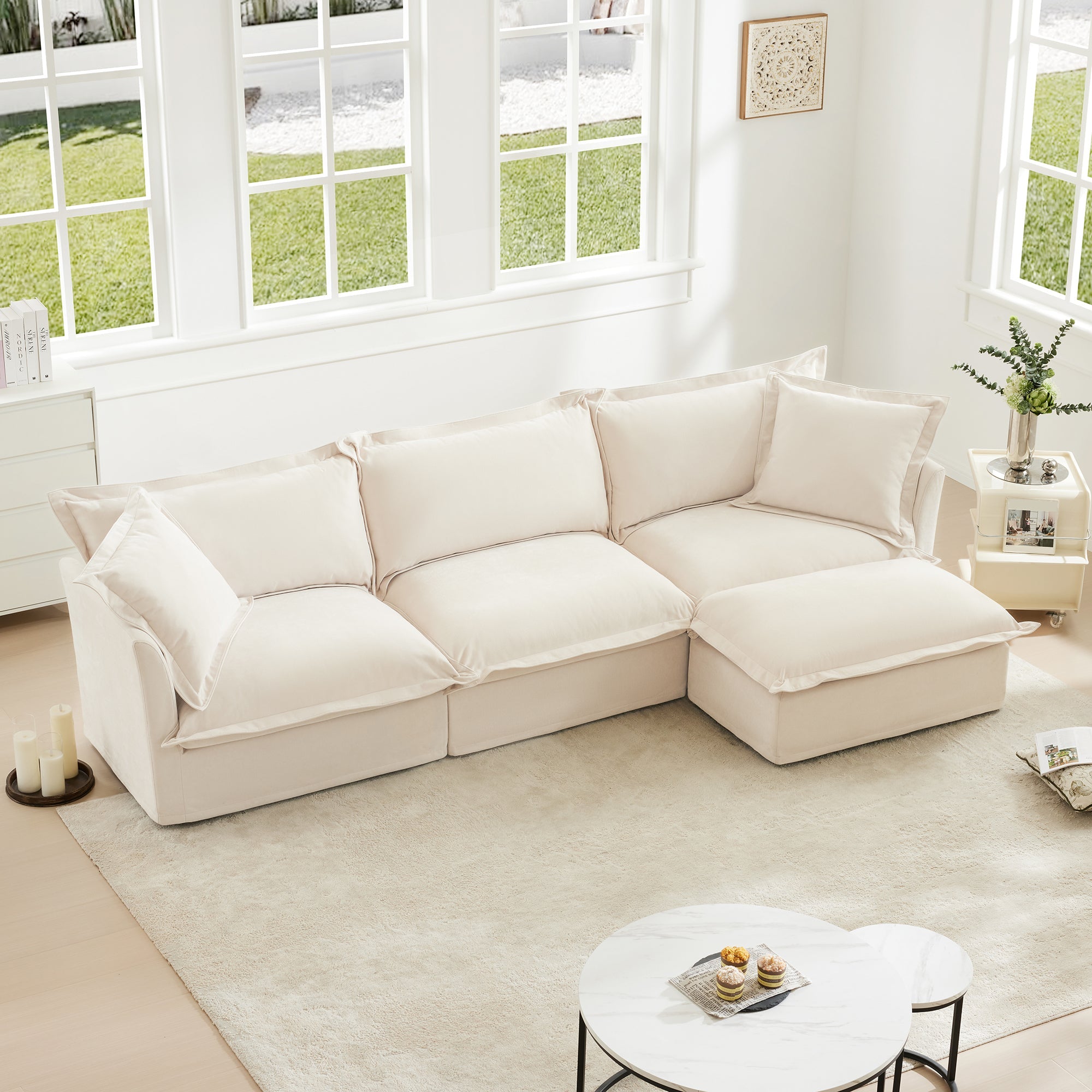 Fluffy 3-Seat Modular Sofa in Chenille Cream #OttOnly_1 #Fabric_Chenille Cream