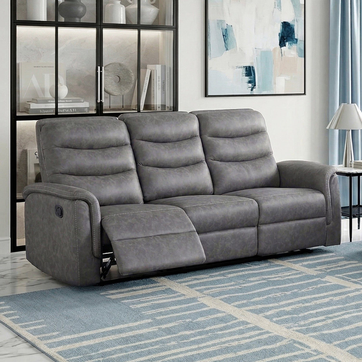 Gray Microfiber Reclining Sofa, 81.5 in Wide