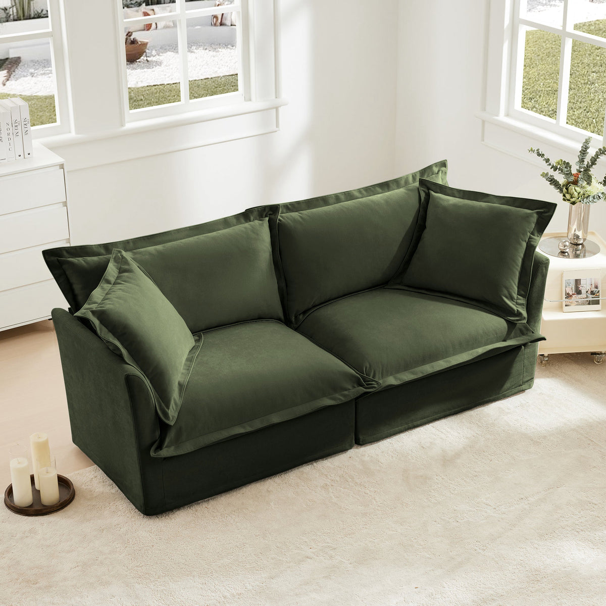 Fluffy 2-Seat Modular Sofa in Chenille Olive #OttOnly_0 #Fabric_Chenille Olive