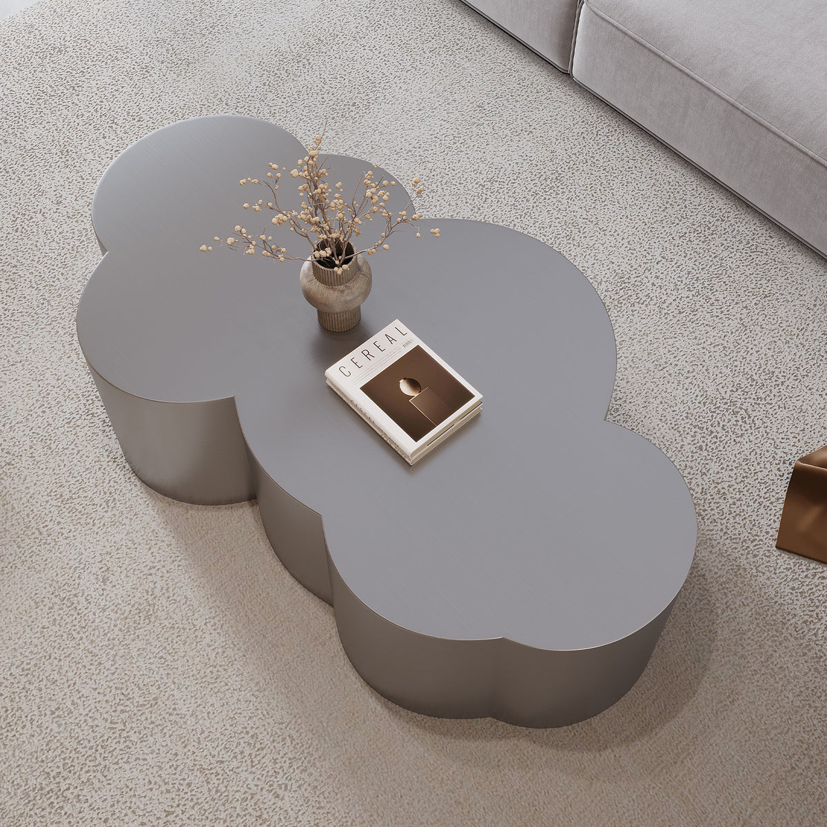 Silver Stainless Steel Sculptural Coffee Table, 41.3 in