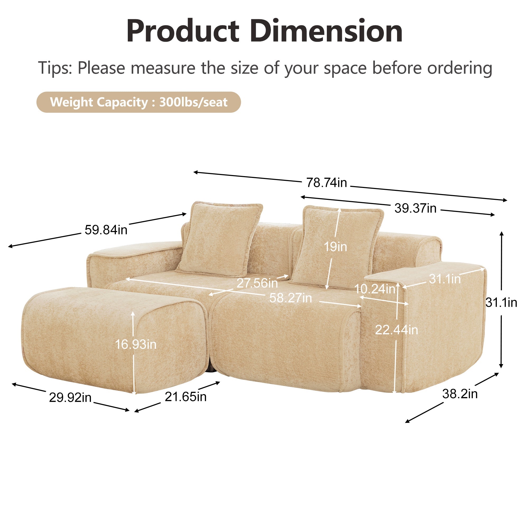 Seneca 2-Seat Boneless Couch in Camel #OttOnly_1 #Color_Camel