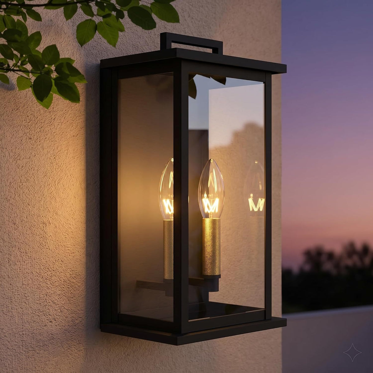 Modern 2-Light Dusk-to-Dawn Outdoor Wall Light, 14 in