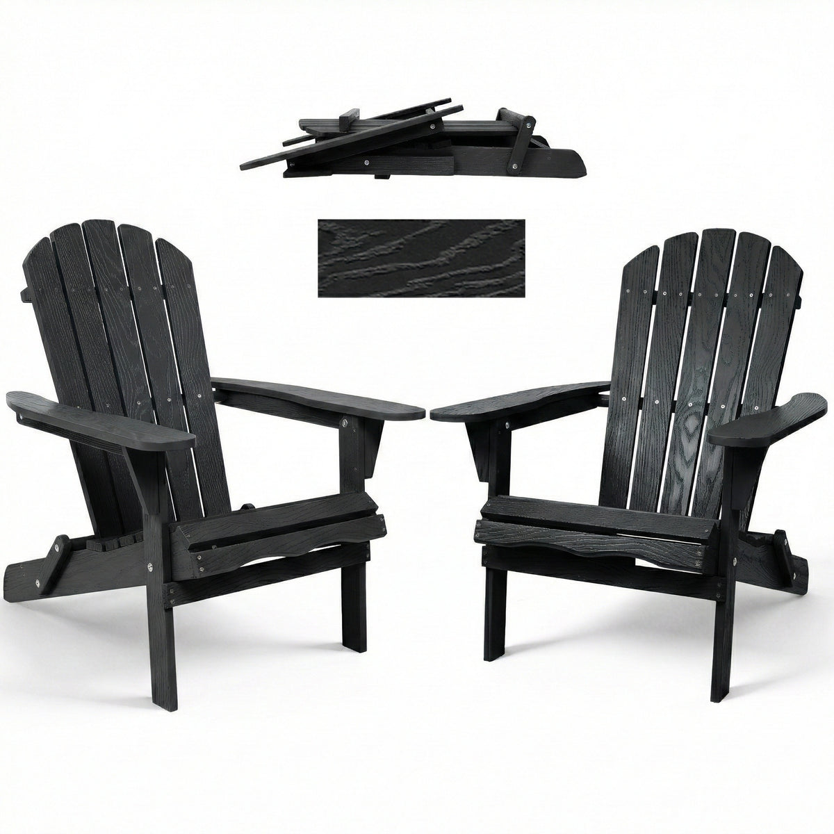 Black Solid Wood Folding Adirondack Chair, Set of 2