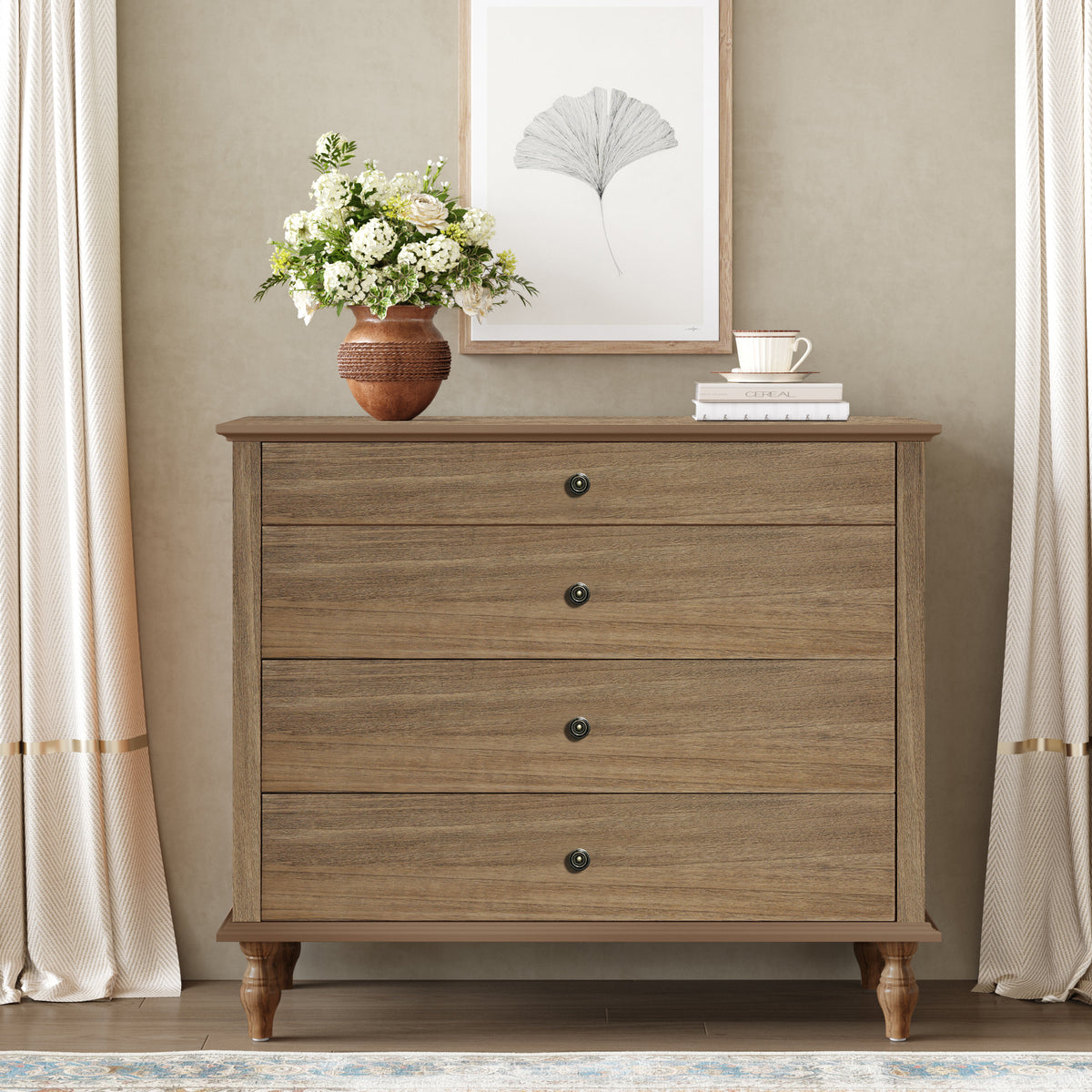 Light Brown 4-Drawer Dresser, Soft-Close, Anti-Tip Kit