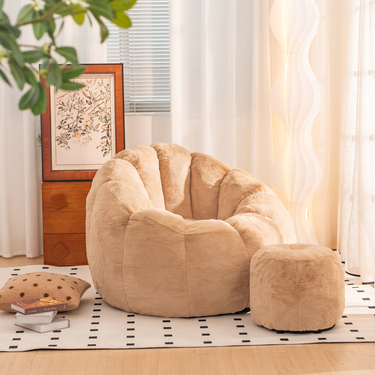 Khaki Plush Bean Bag Chair