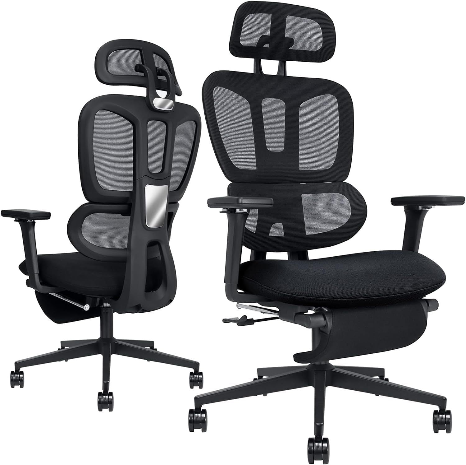 Black Mesh Office Chair, Footrest, Reclining, 48.6 in Tall