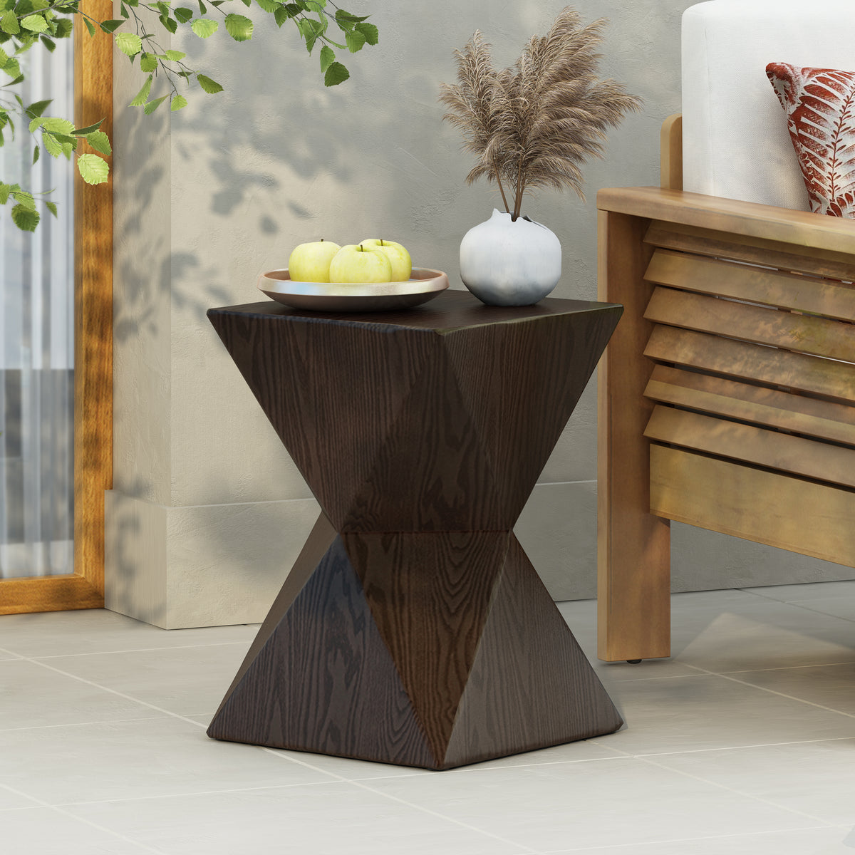 Natural Outdoor Side Table, 18 in Tall, 14.3 in Deep