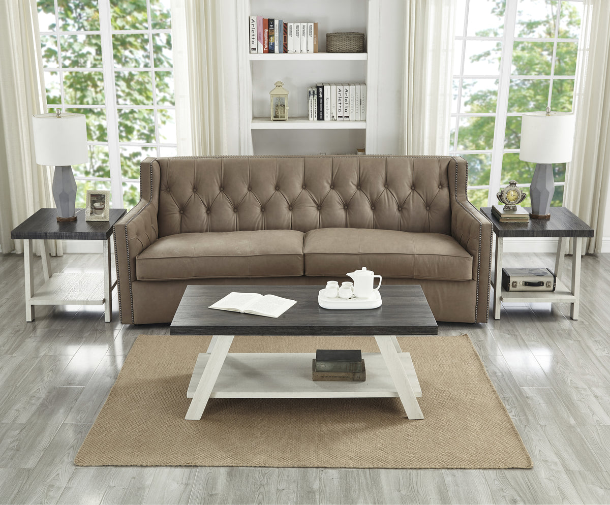 Gray and White Farmhouse Coffee Table and End Table Set, 3 Piece