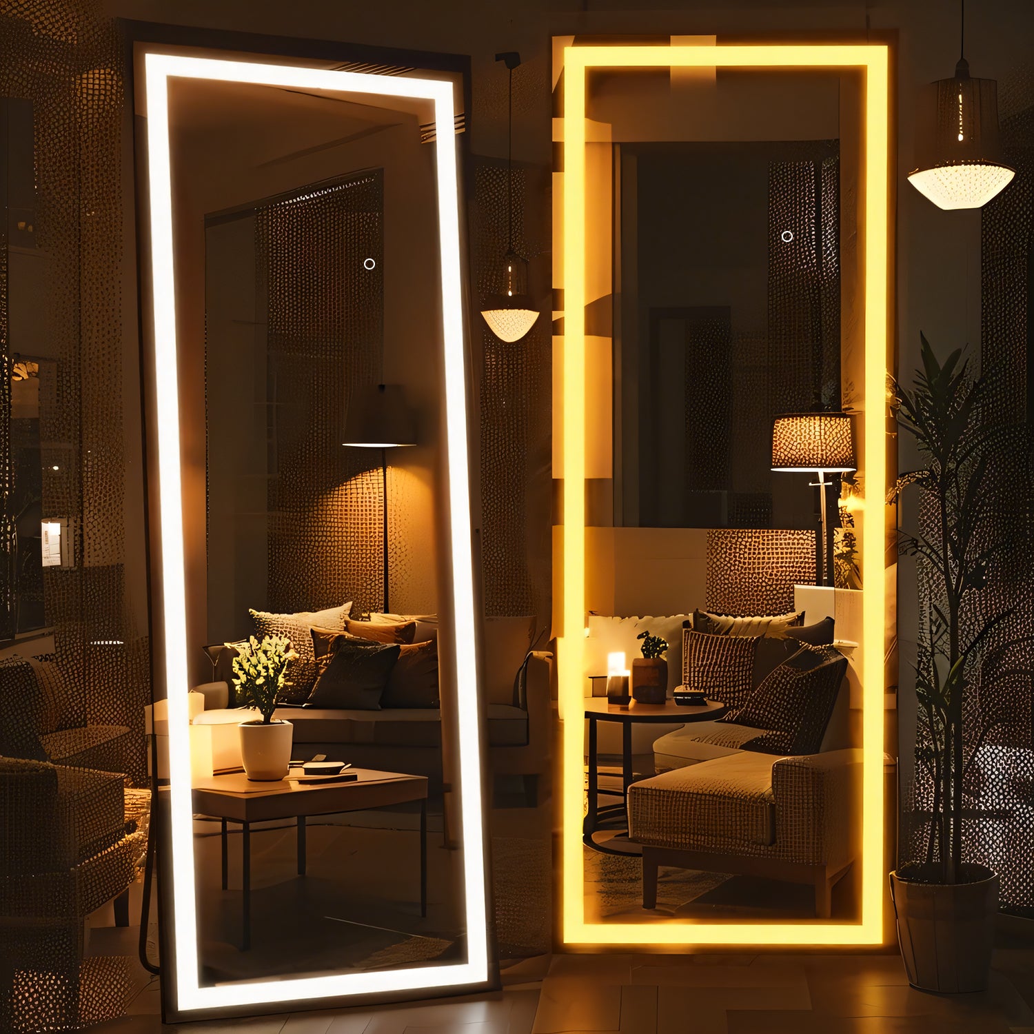 65x22 Lighted Full Body Mirror with Dimmable LEDs, Black