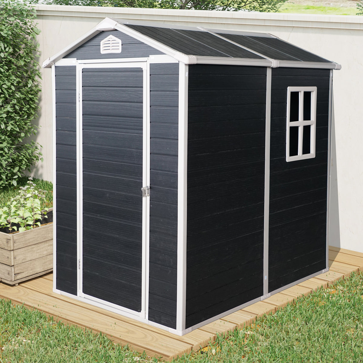 Black Resin Storage Shed with Floor, 4.4x6.4 ft