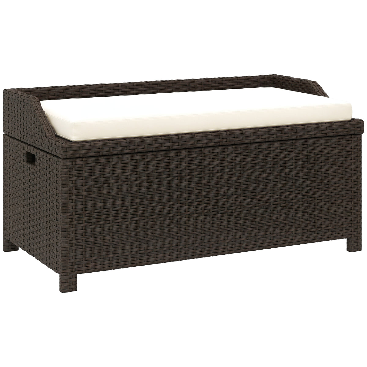 Brown Wicker Outdoor Storage Bench, Cream Cushion, 40.3 in Wide