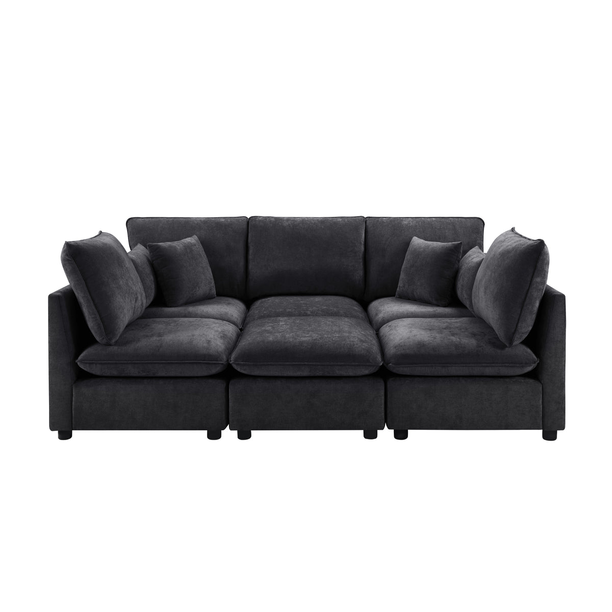 Black Chenille Modular Sleeper Sectional with Ottoman, 93.7 in Wide