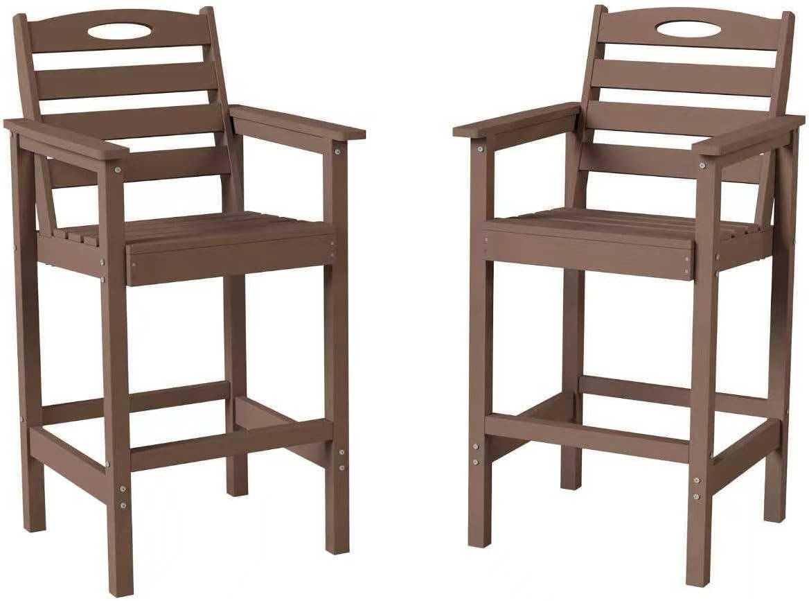 Brown HDPE Outdoor Bar Stool, Set of 2