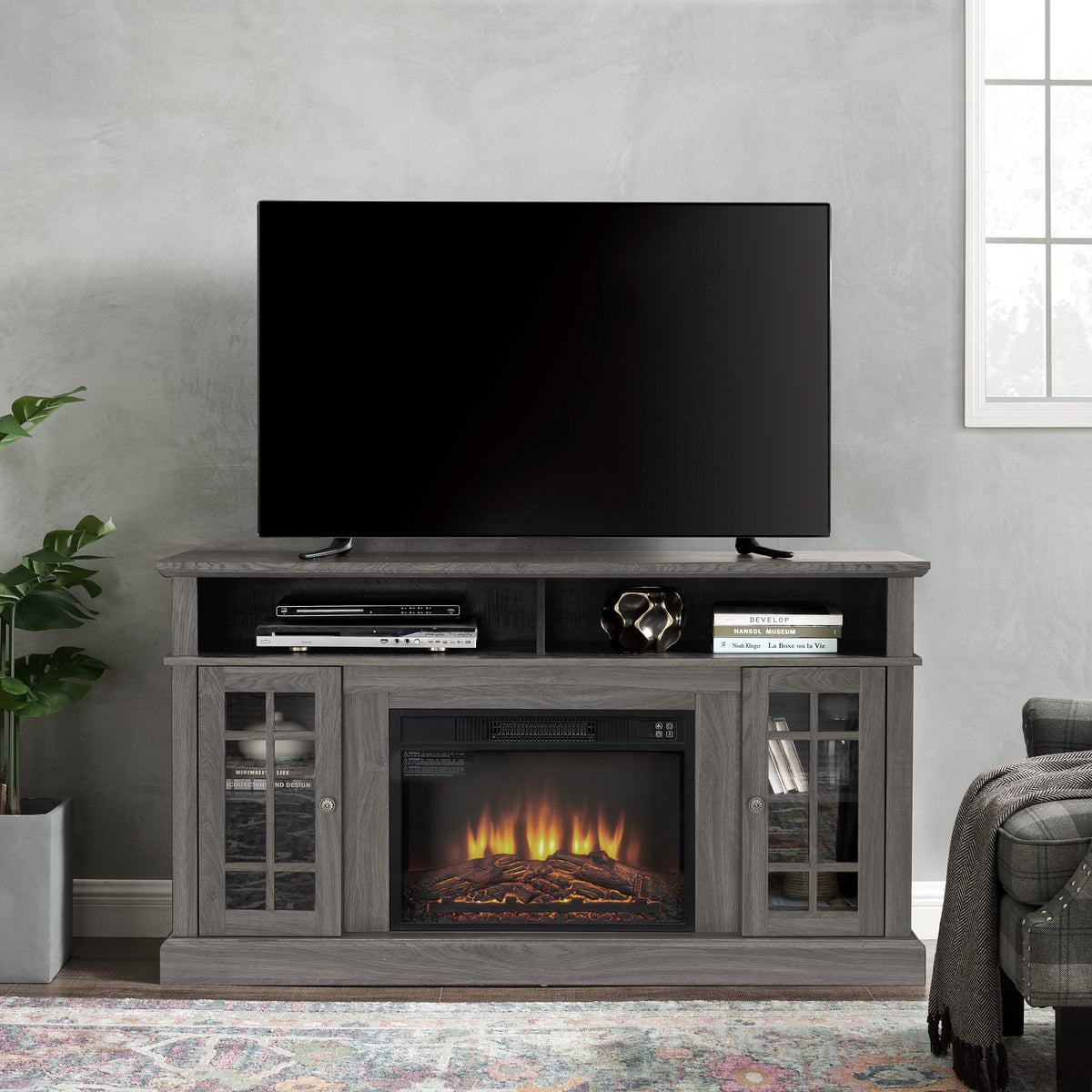 Gray Fireplace TV Stand for TVs up to 65 in, 58.3 in Wide