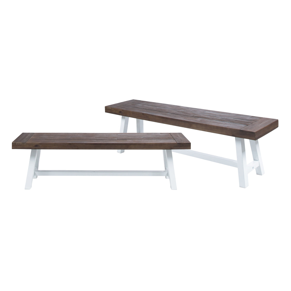 Brown and White Solid Wood Outdoor Bench, Set of 2, 63 in Wide
