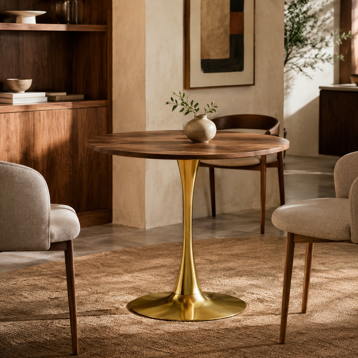 Mid-Century Round Dining Table, Gold - 31.5 Inch