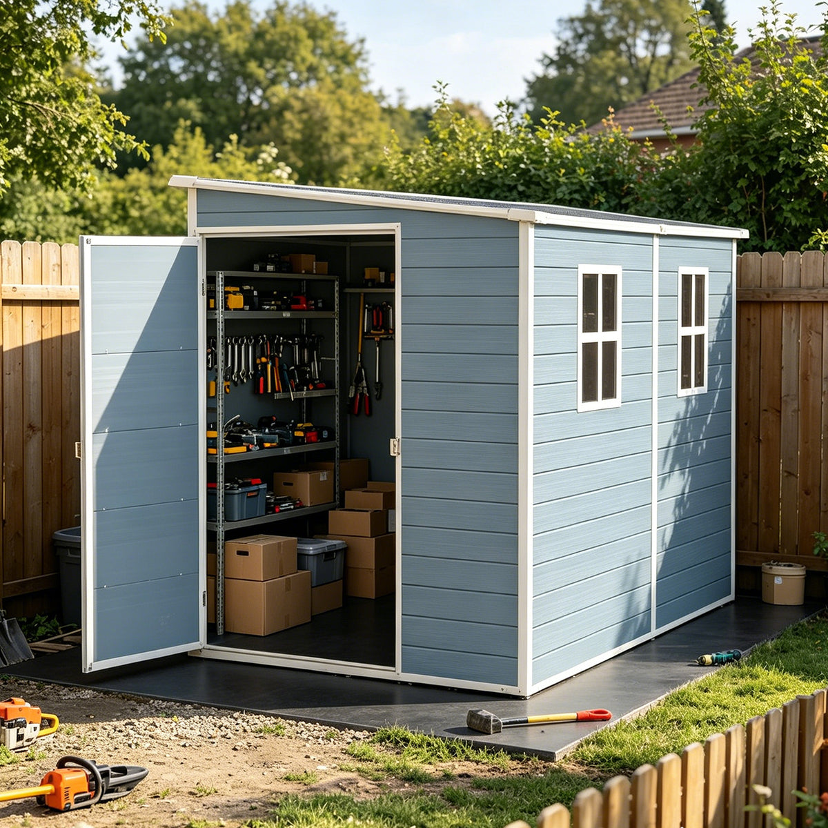 4x8 ft Gray Resin Storage Shed with Floor