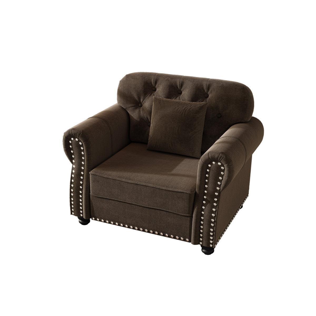 Brown Velvet Tufted Chesterfield Sofa, 41.3 in Wide