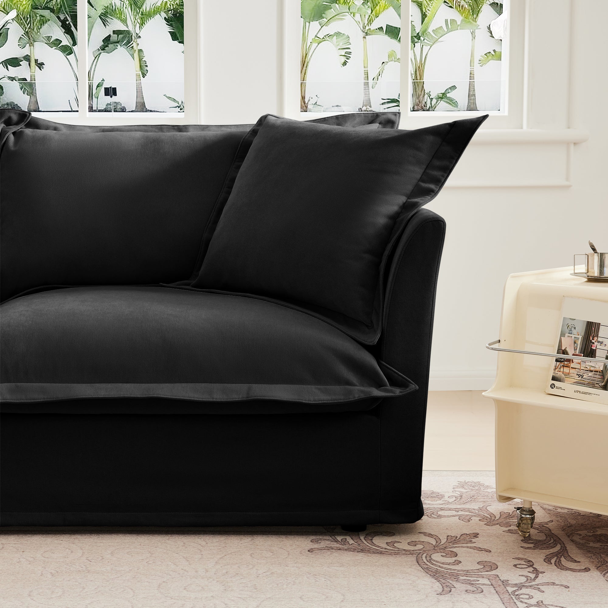 Fluffy Lounge Chair in Chenille Black #Fabric_Chenille Black