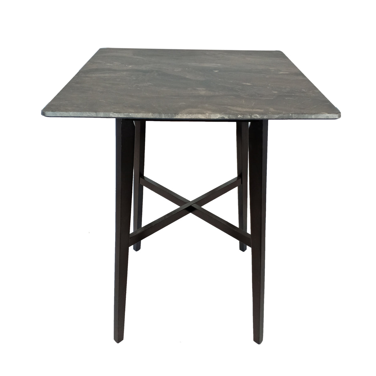Bar Table, Square Marble-Look Top Pub Table, Black Wood Legs