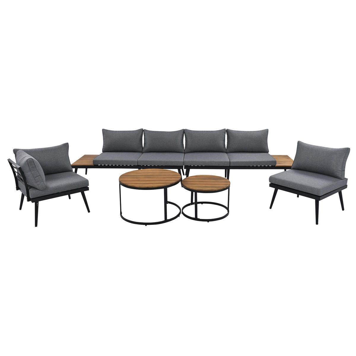 Metal Outdoor Sectional Set for 6 with Gray Cushions