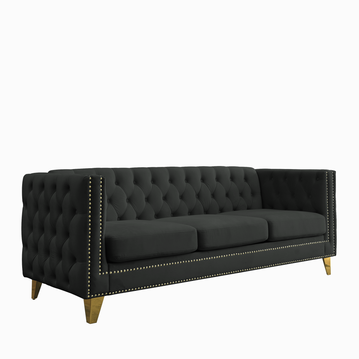 Black Velvet 3-Seat Tufted Chesterfield Sofa, 67 in Wide