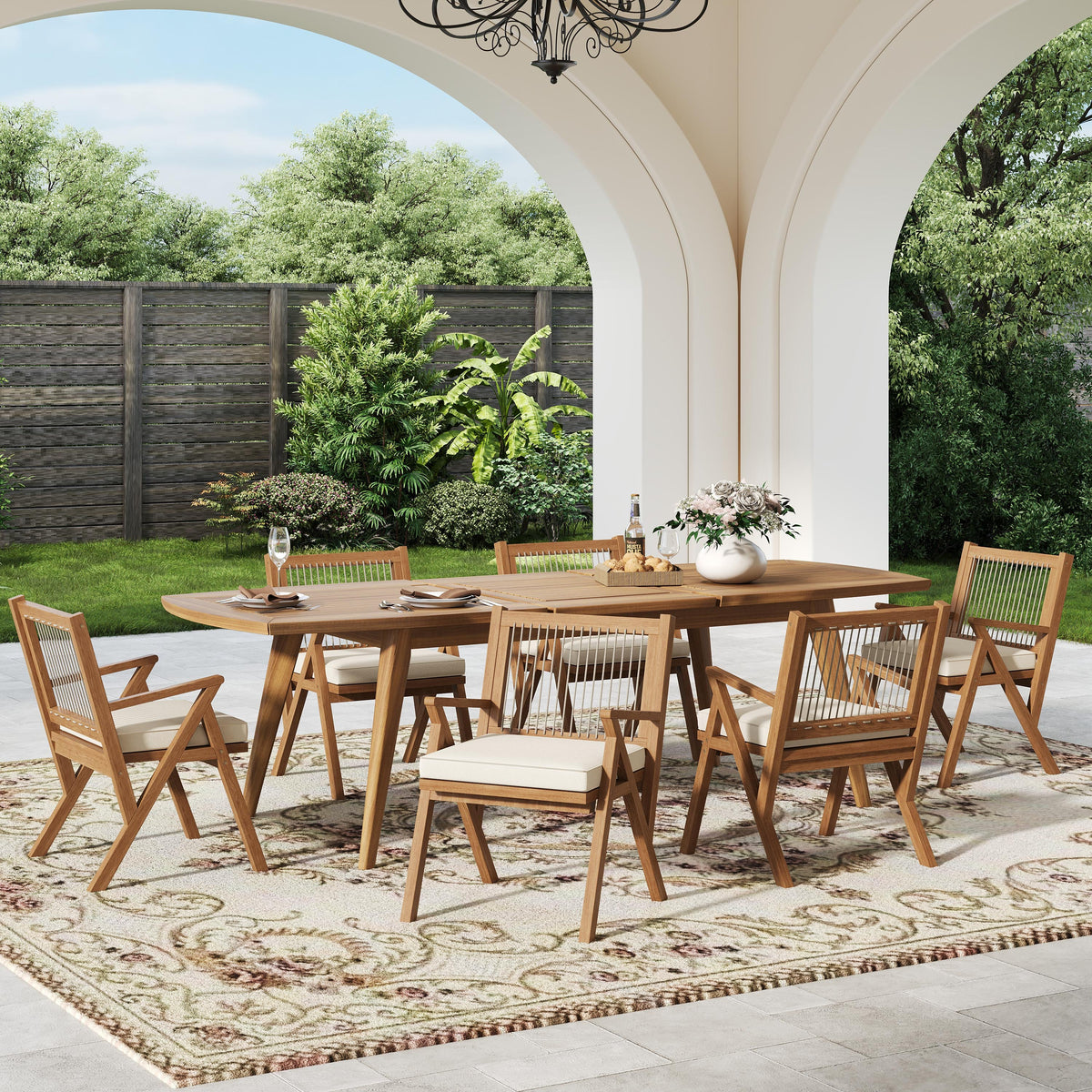 Teak Finish Solid Wood 7-Piece Patio Dining Set