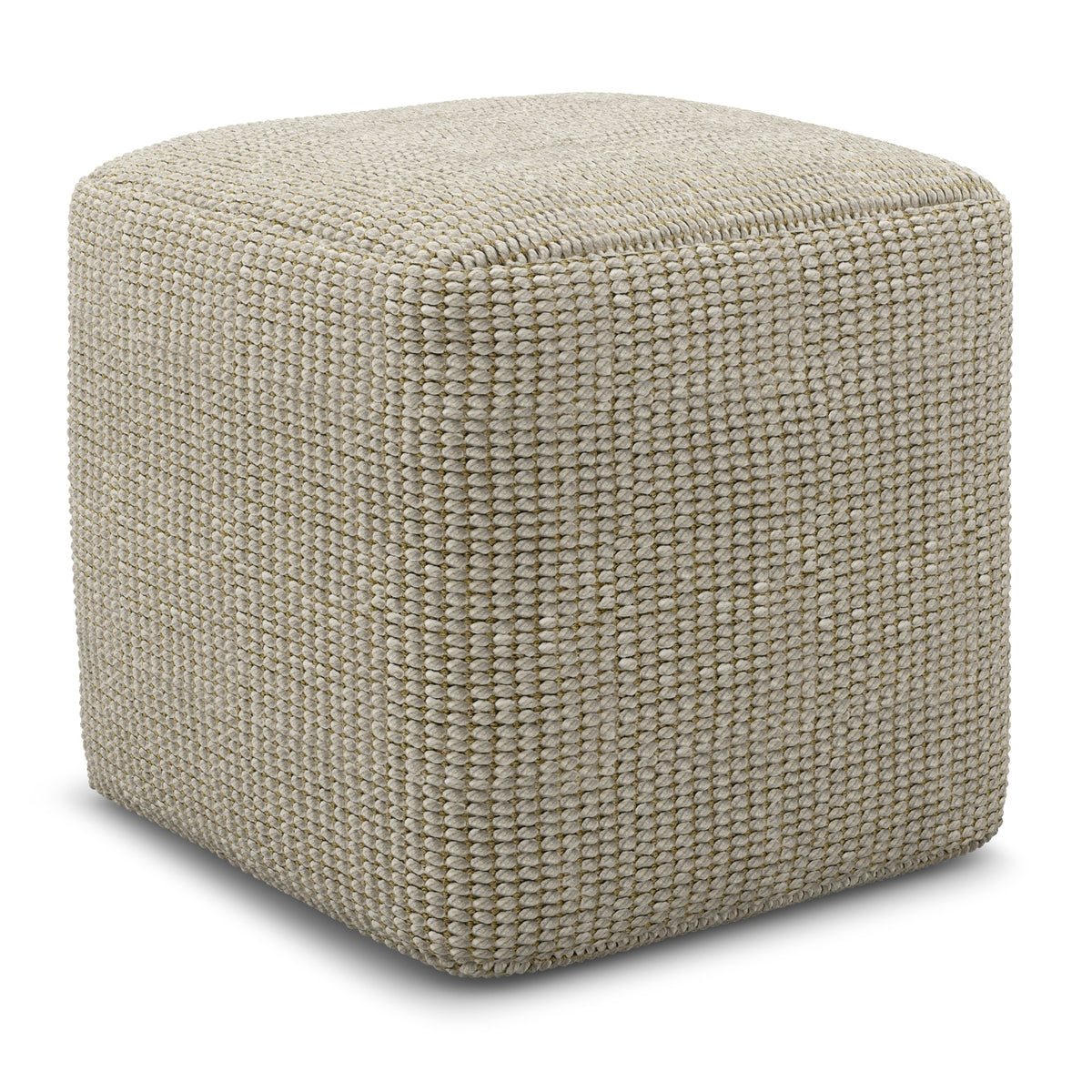 Cream and Natural Square Woven Outdoor Pouf