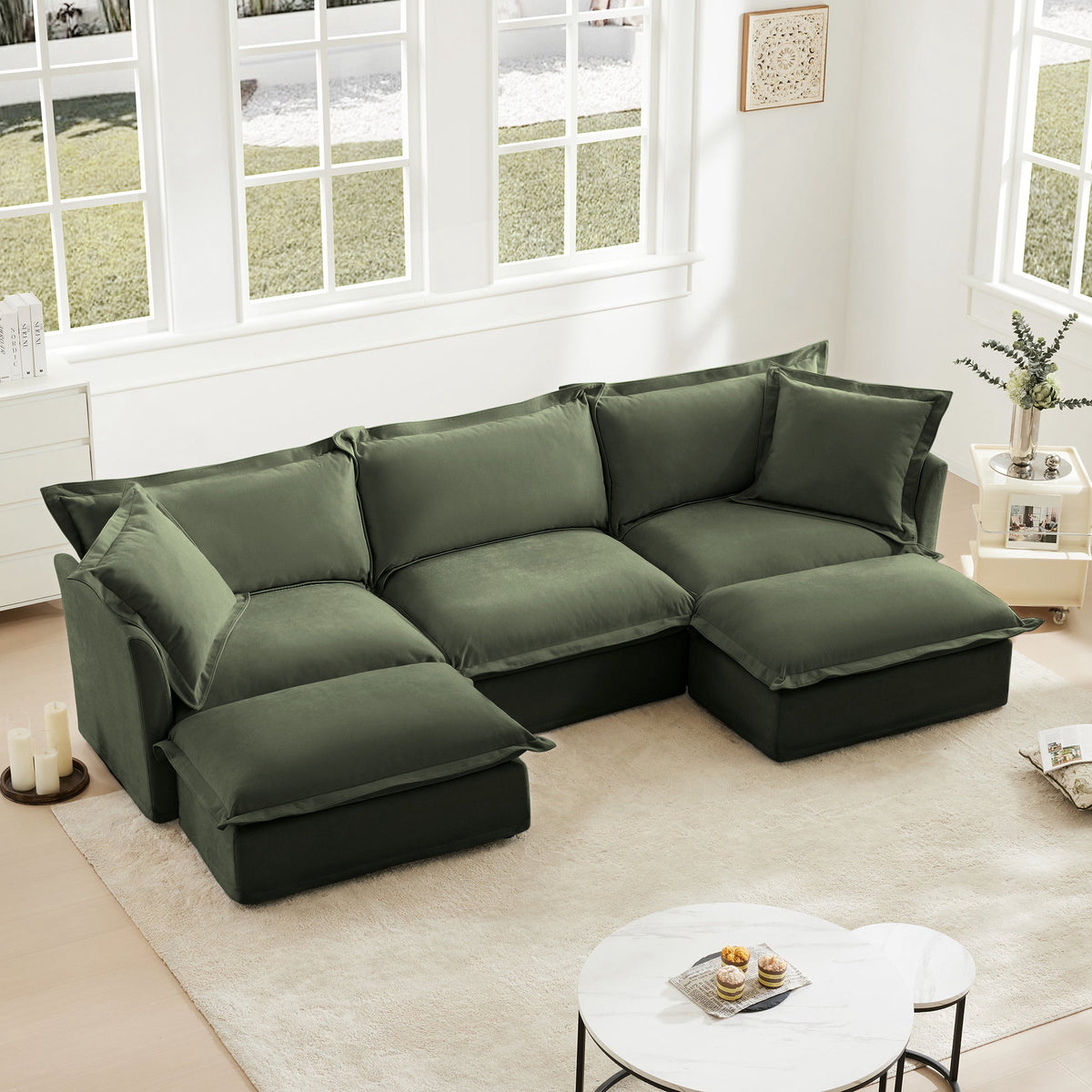Fluffy 3-Seat Modular Sofa in Chenille Olive #OttOnly_2 #Fabric_Chenille Olive