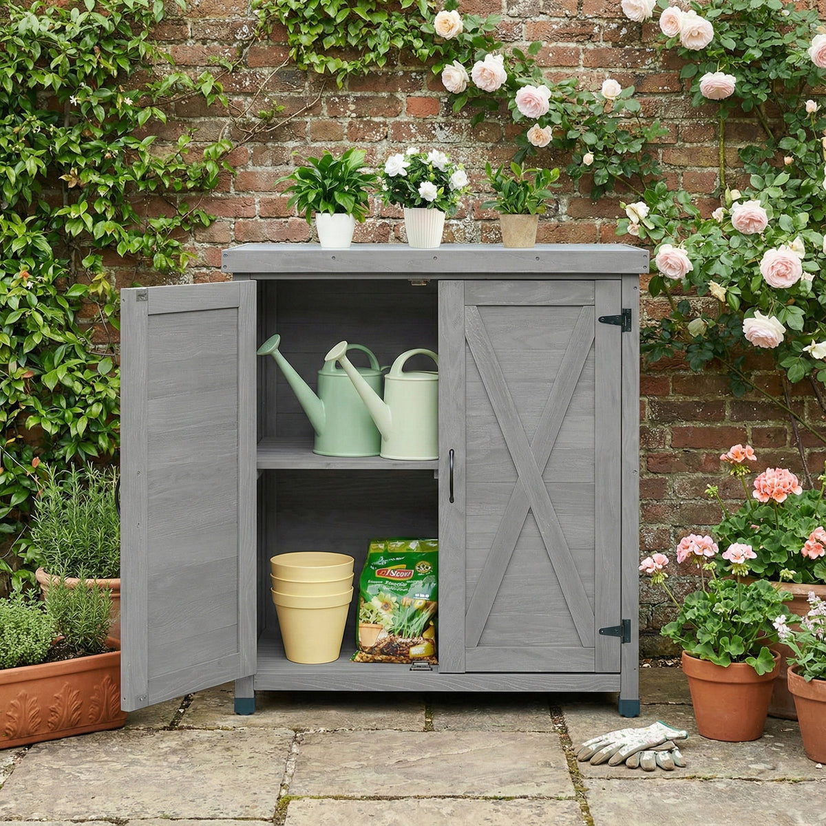 Gray Solid Wood Potting Bench, 36 in Tall