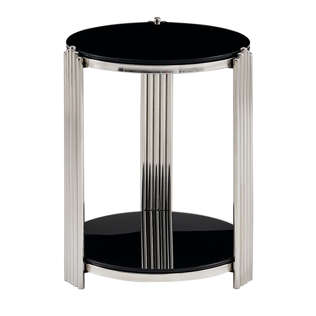 Black and Silver Glass-Top Round Two-Tier Side Table, 16.9 in