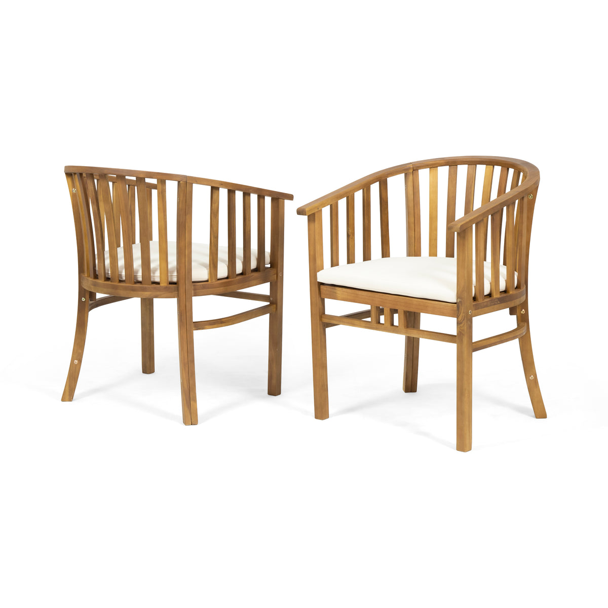 Teak Finish Solid Wood Outdoor Dining Chair, Set of 2, 31.5 in Tall