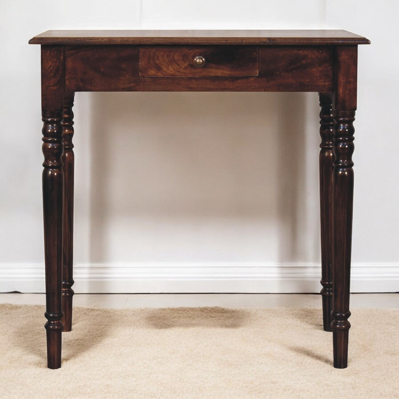 Solid Mango Writing Desk, 1 Drawer, 31.9 in, Walnut