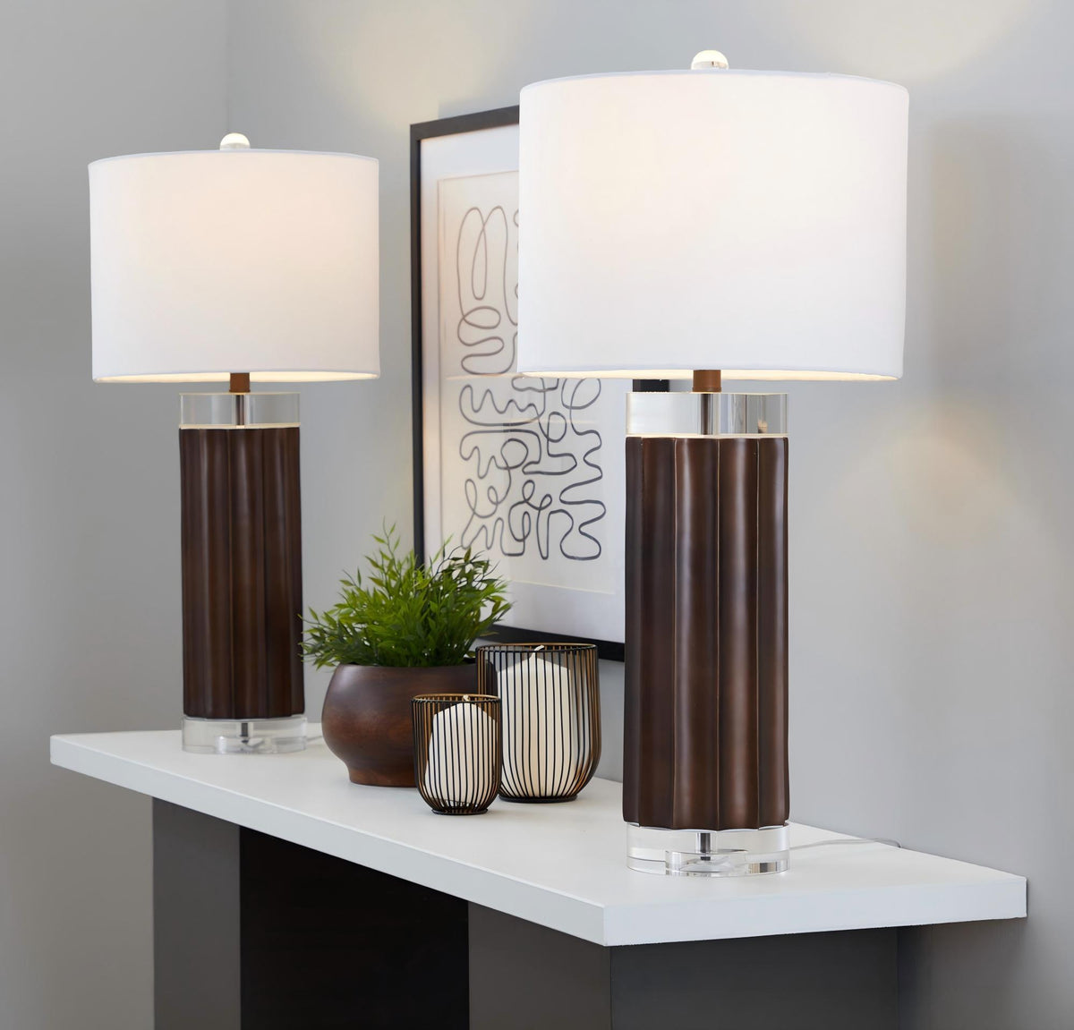 Table Lamp with Crystal Base, Brown Finish