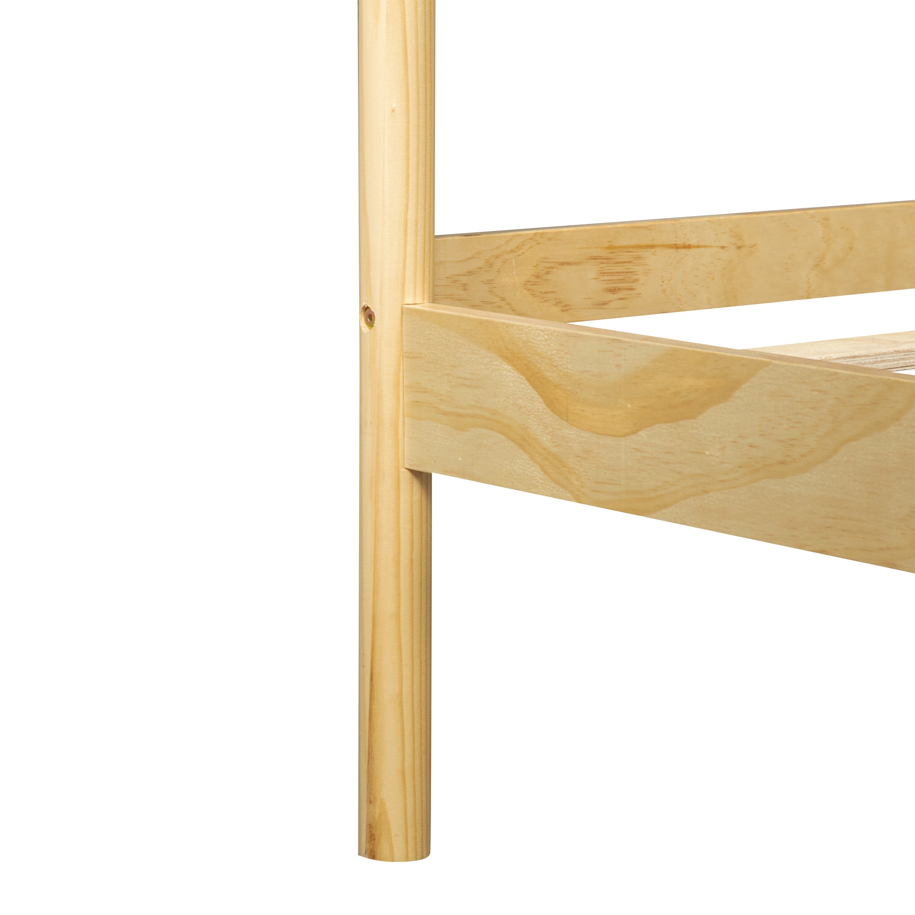Detail of the natural pine headboard post joined to the slat frame #Color_Natural